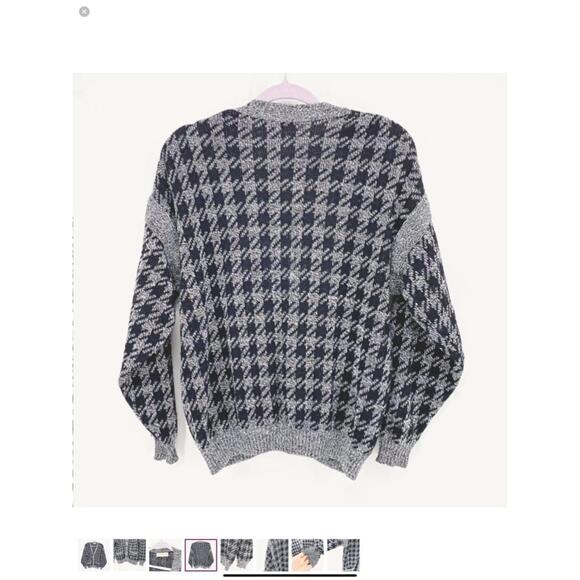 Men's Gabriel D'Authie Blue and White Houndstooth Cardigan Sweater Size 3 - Picture 2 of 9